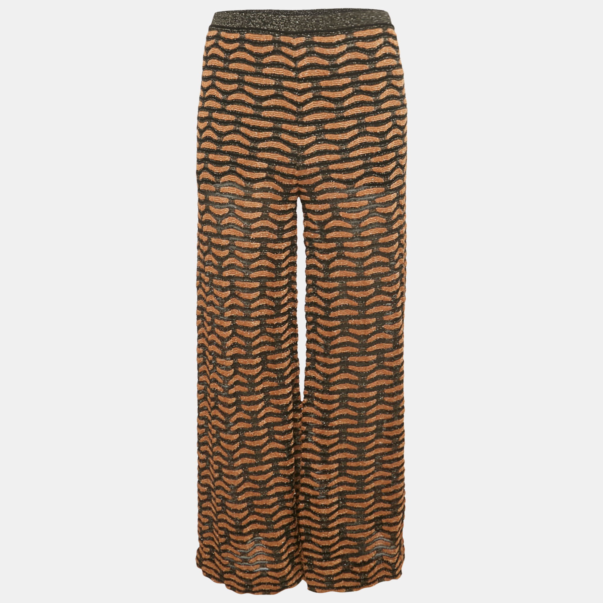 

M Missoni Brown Patterned Lurex Knit Wide-Leg Pants M