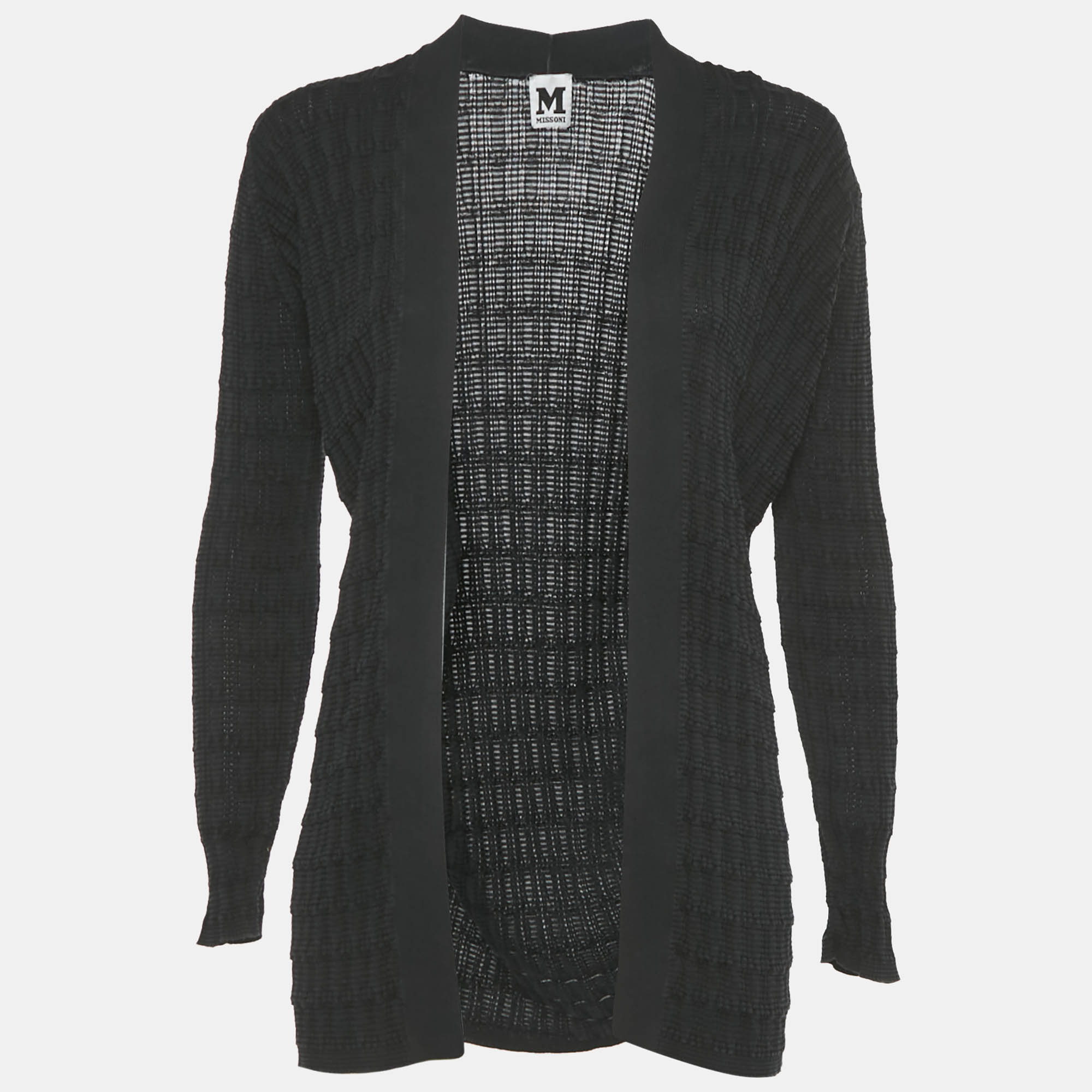 

M Missoni Black Patterned Knit Open Front Cardigan M