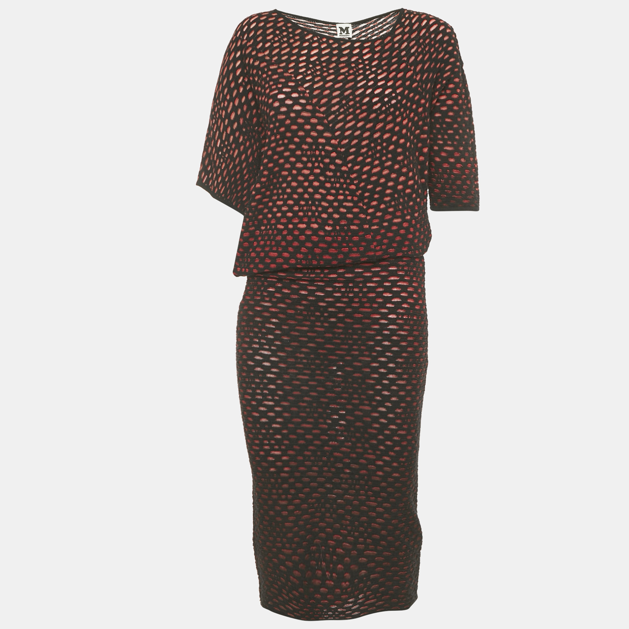 M Missoni Black/Red Patterned Knit Flared Mini Dress S