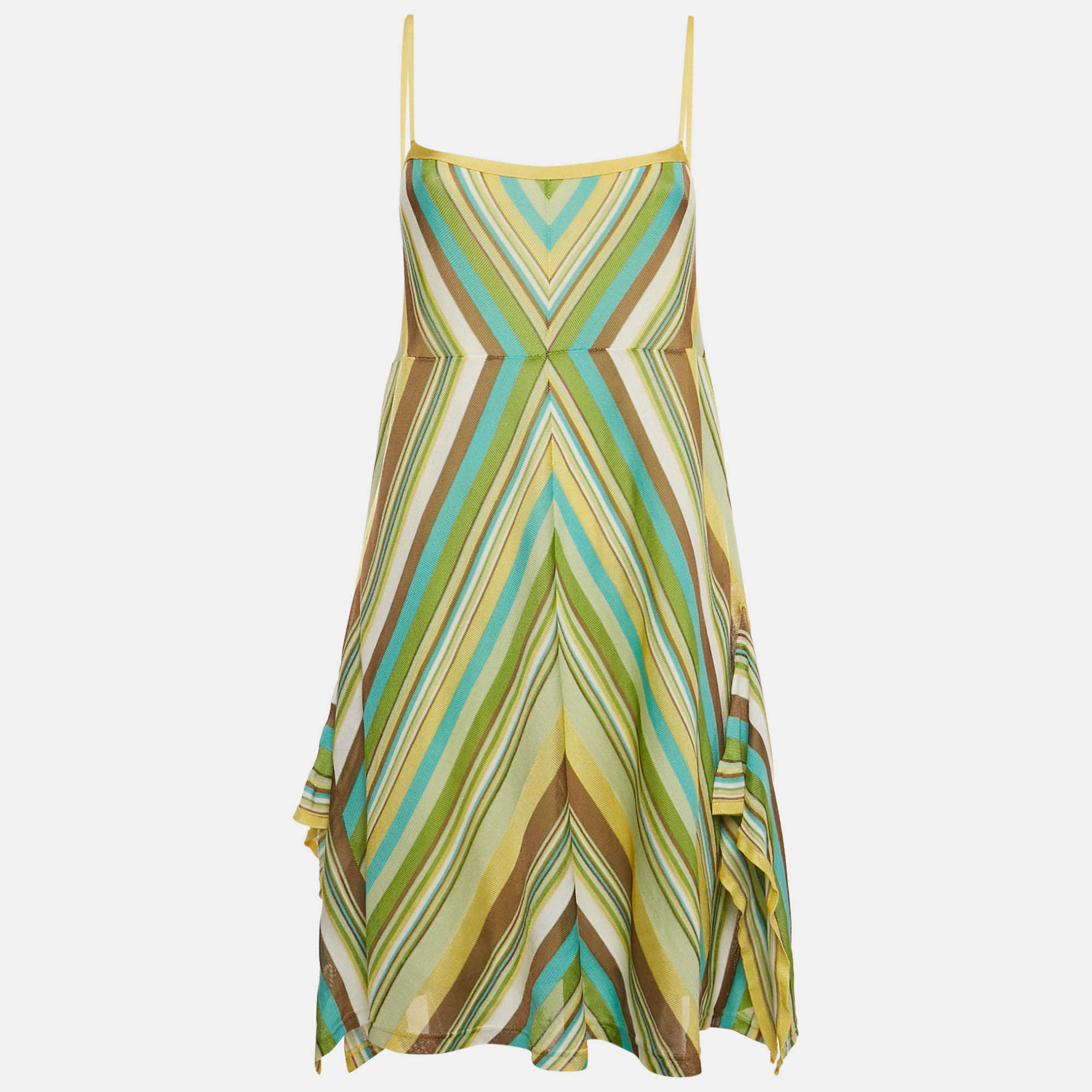M Missoni Multicolor Chevron Patterned Knit Strappy Short Dress L