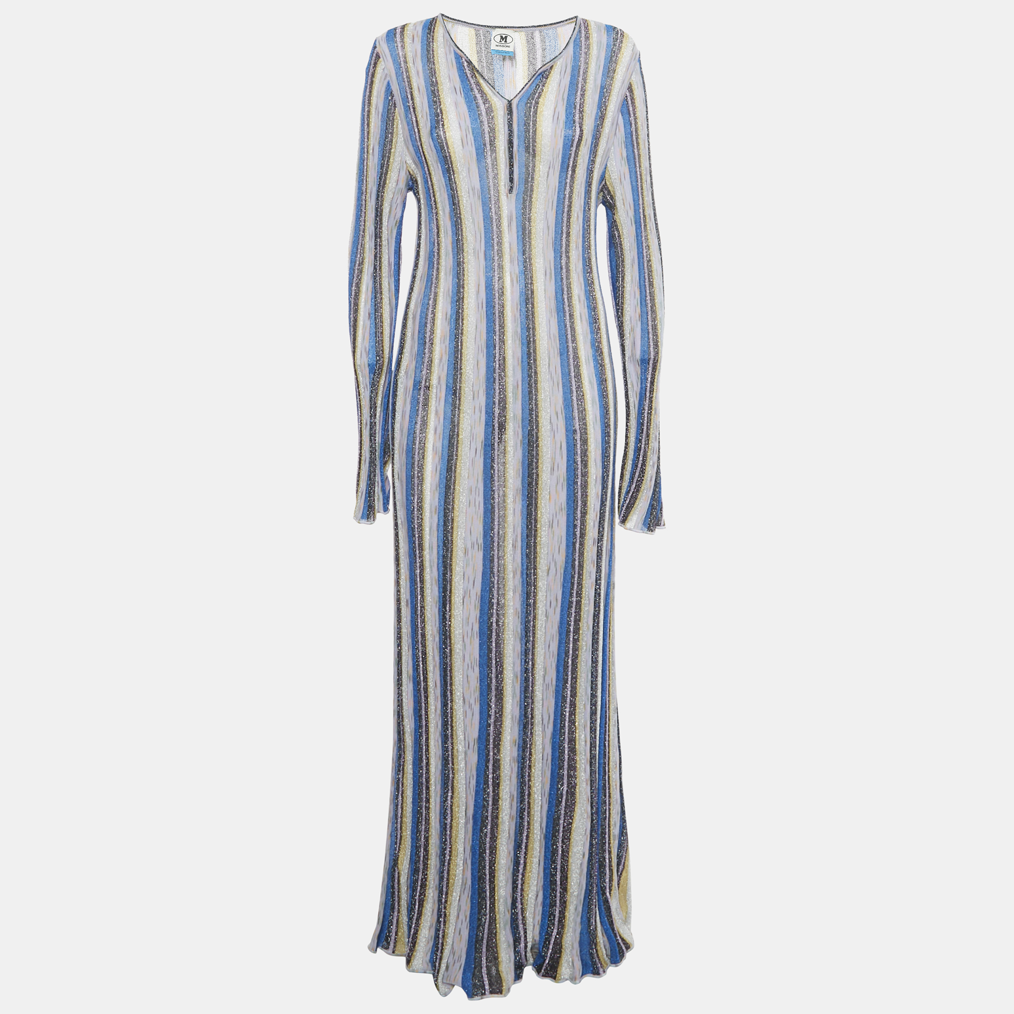 

M Missoni Patterned Lurex Knit Long Sleeve Maxi Dress S, Multicolor