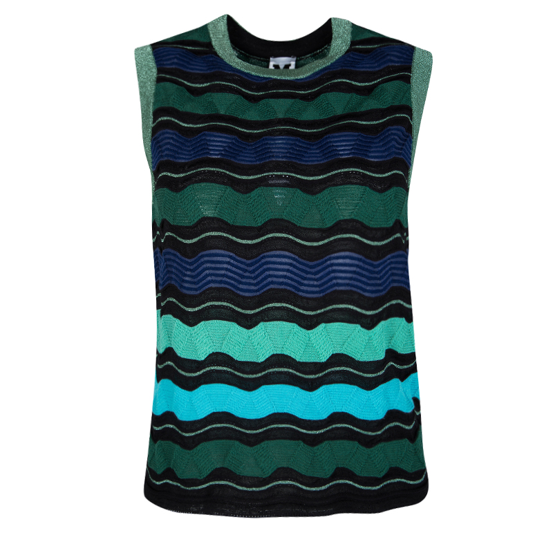 مملوكة مسبقًا M Missoni Multicolor Wool Blend Lurex Knit Sleeveless Top S