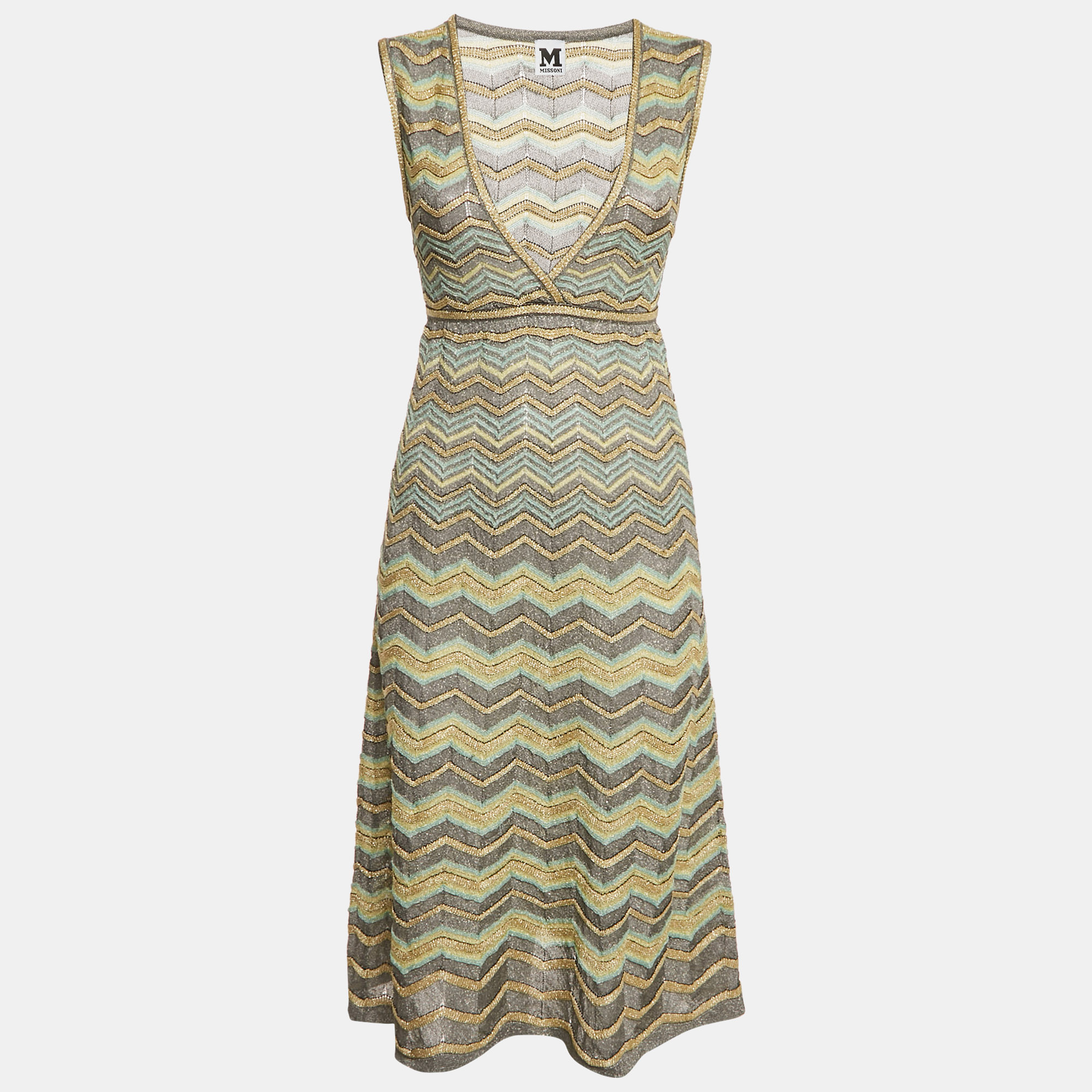 

M Missoni Grey Zig Zag Lurex Knit Short Dress S
