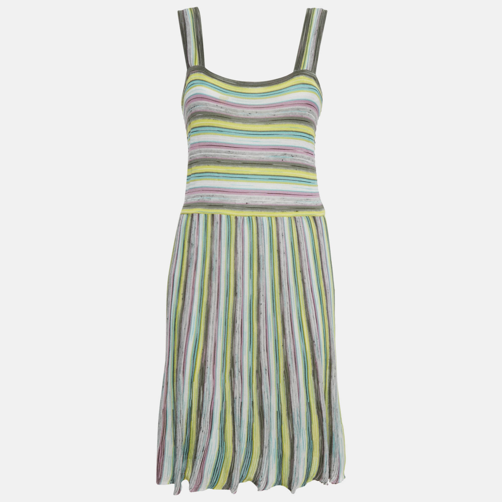 

M Missoni Multicolor Stripe Cotton Blend Knit Short Sleeveless Dress M