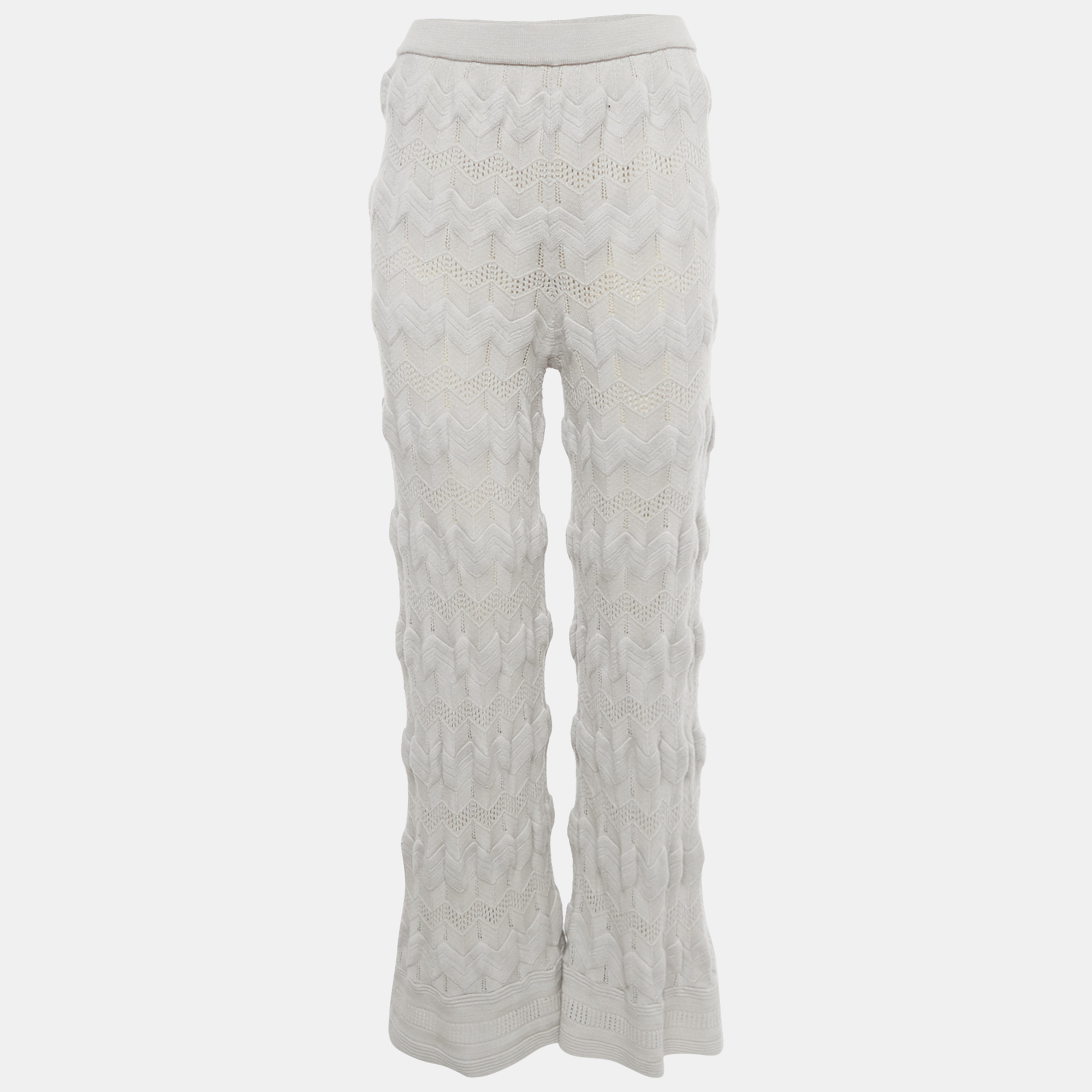 Pre-owned M Missoni Grey Zig Zag Wool Knit Flared Pants M In Gray
