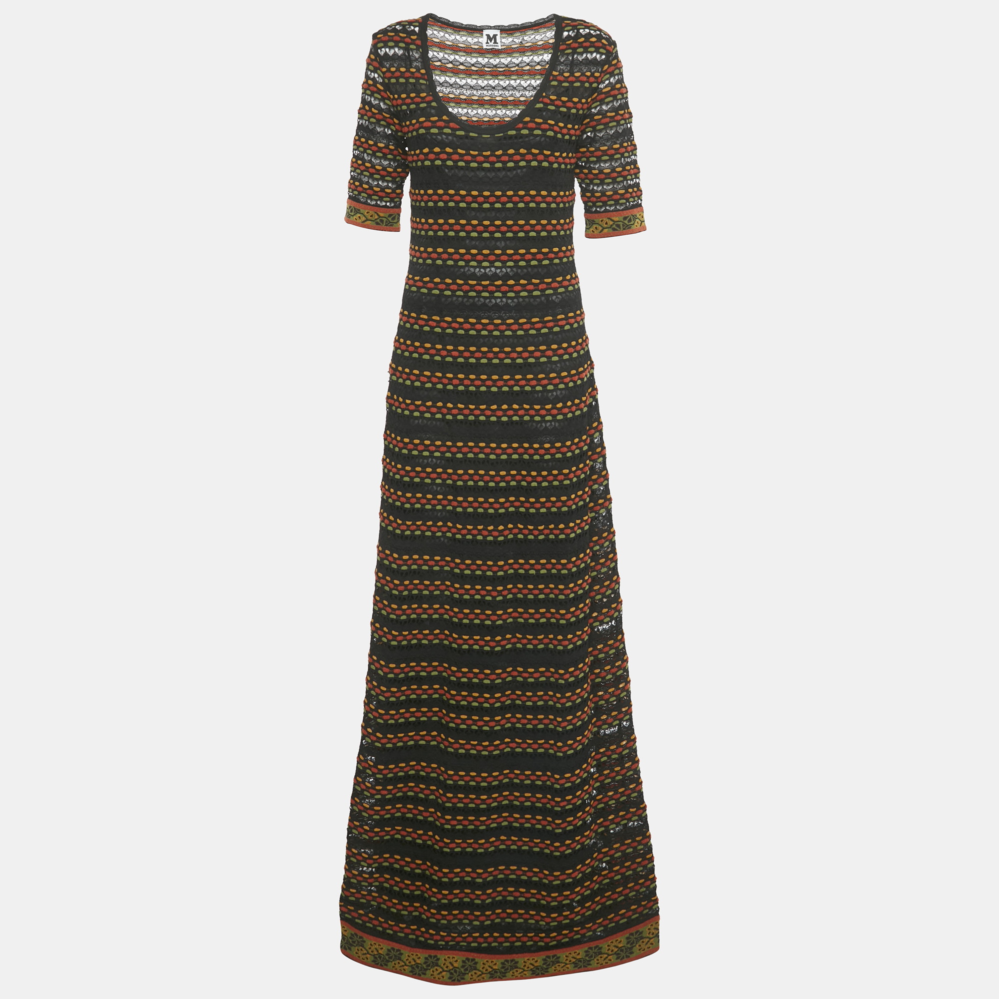 

M Missoni Black/Multicolor Patterned Knit Maxi Dress L