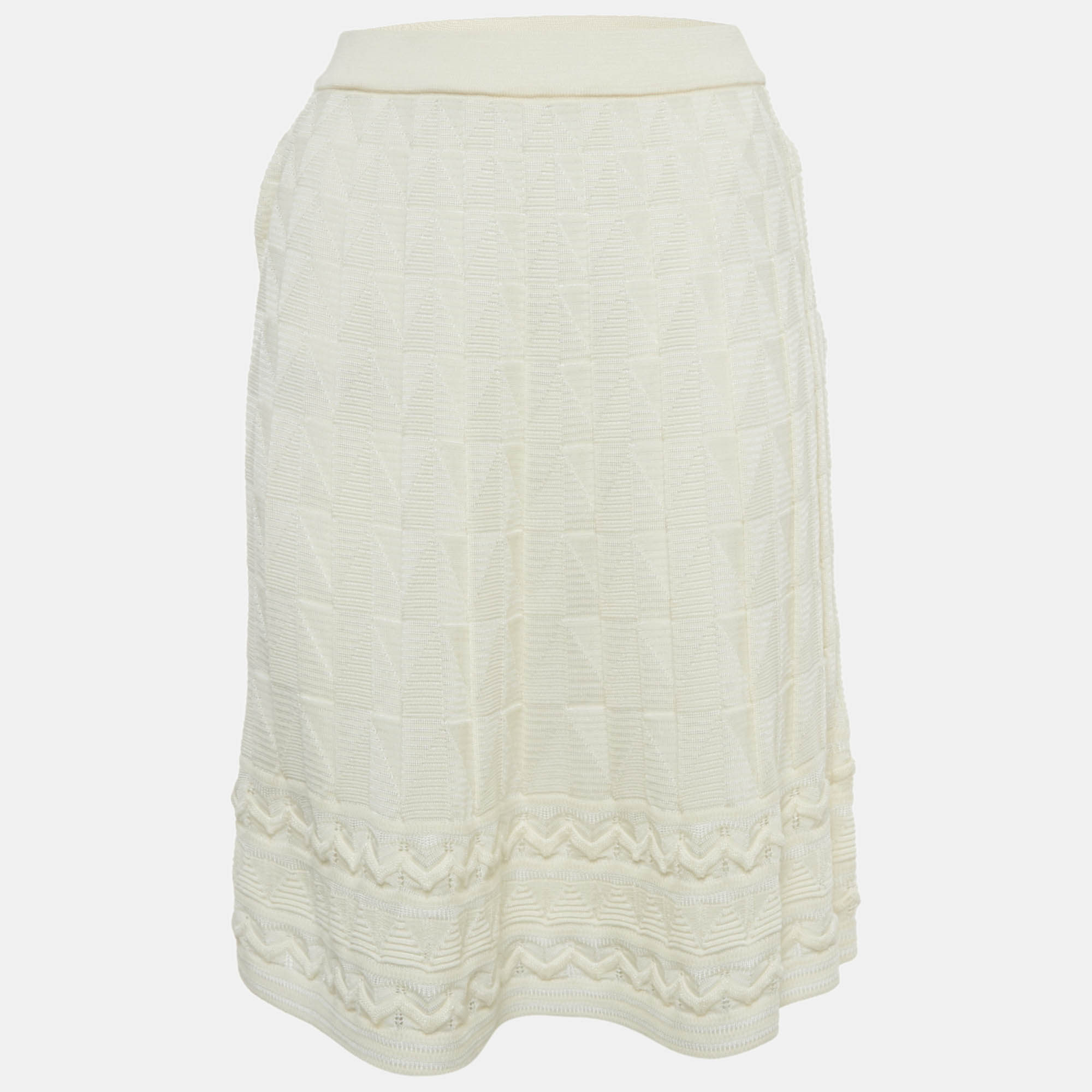 Pre-owned M Missoni Cream Wool Blend Patterned Knit Short Skirt S In White