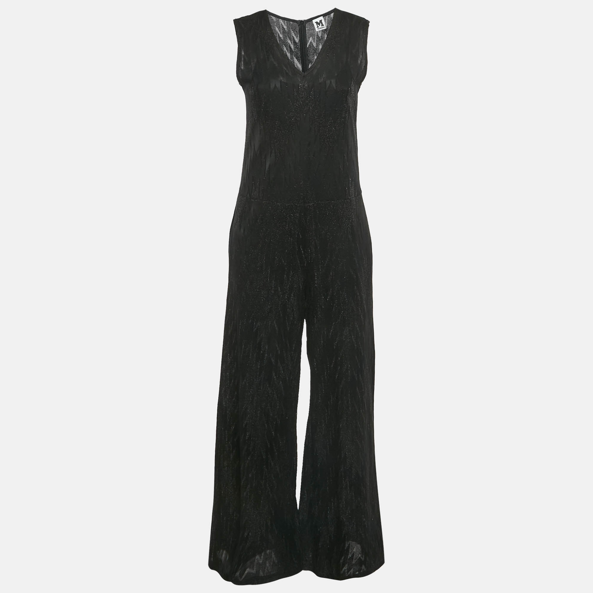 

M Missoni Black Jacquard Lurex Knit Sleeveless Jumpsuit S
