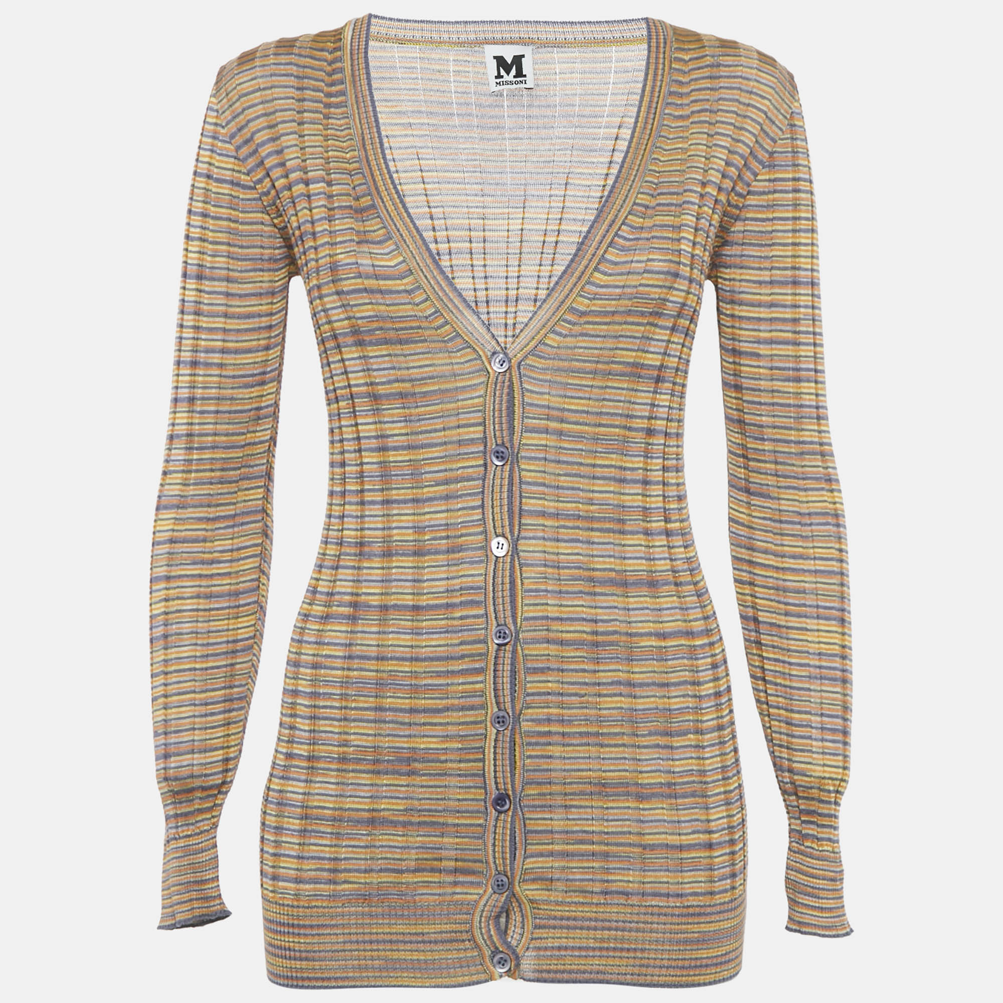 Pre-owned M Missoni Multicolor Rib Knit Button Down Cardigan M