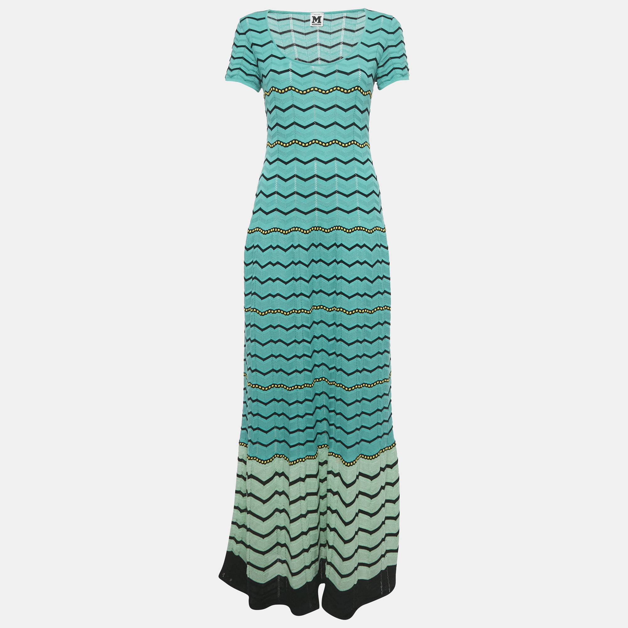 M Missoni Blue Zig Zag Knit Maxi Dress M