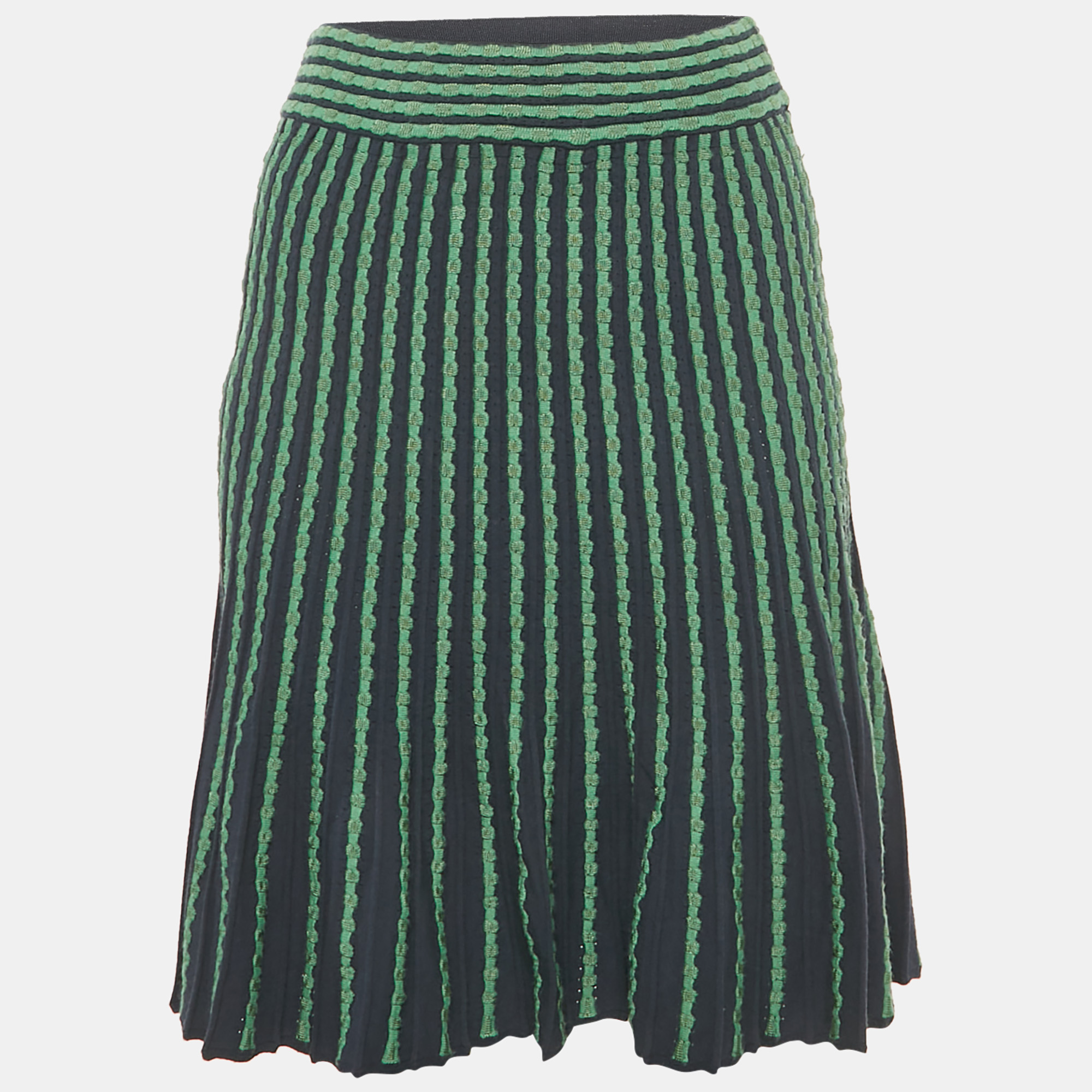 

M Missoni Navy Blue/Green Stretch Knit Flared Short Skirt M
