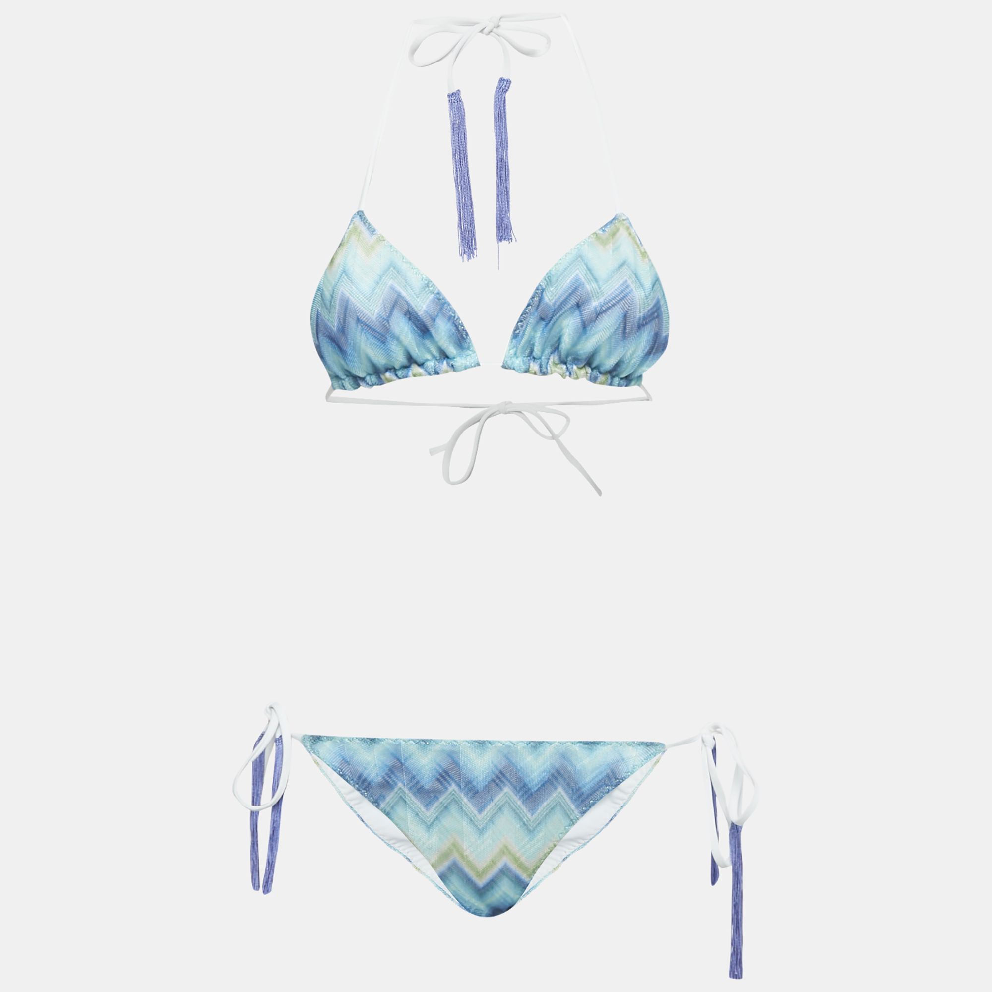 Pre-owned M Missoni Blue /green Faded Stripe Synthetic Triangle Bikini Set S