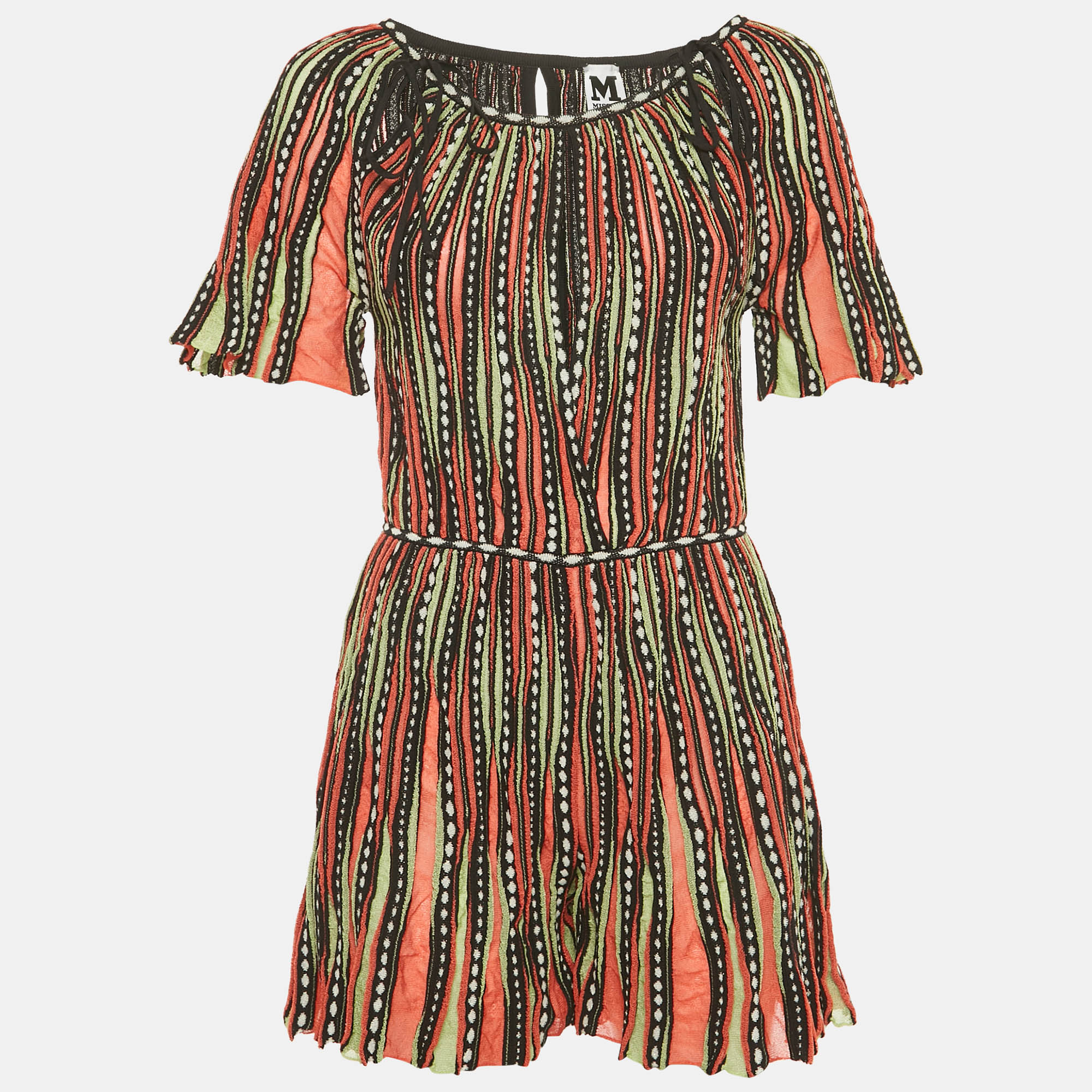 

M Missoni Multicolor Patterned Knit Neck Tie Detail Playsuit S