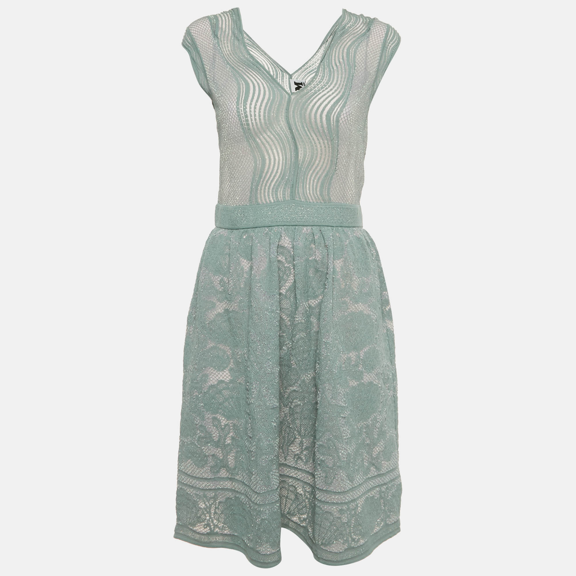 

M Missoni Blue Patterned Lurex Knit Short Dress M