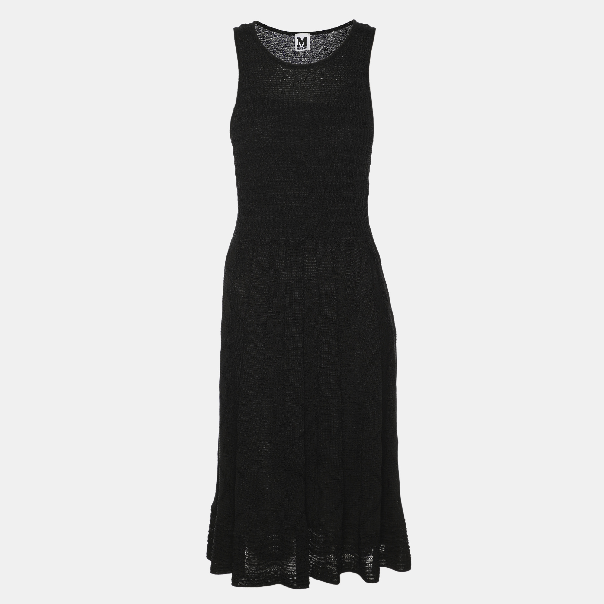 Pre-owned M Missoni Black Rib Knit Midi Dress L