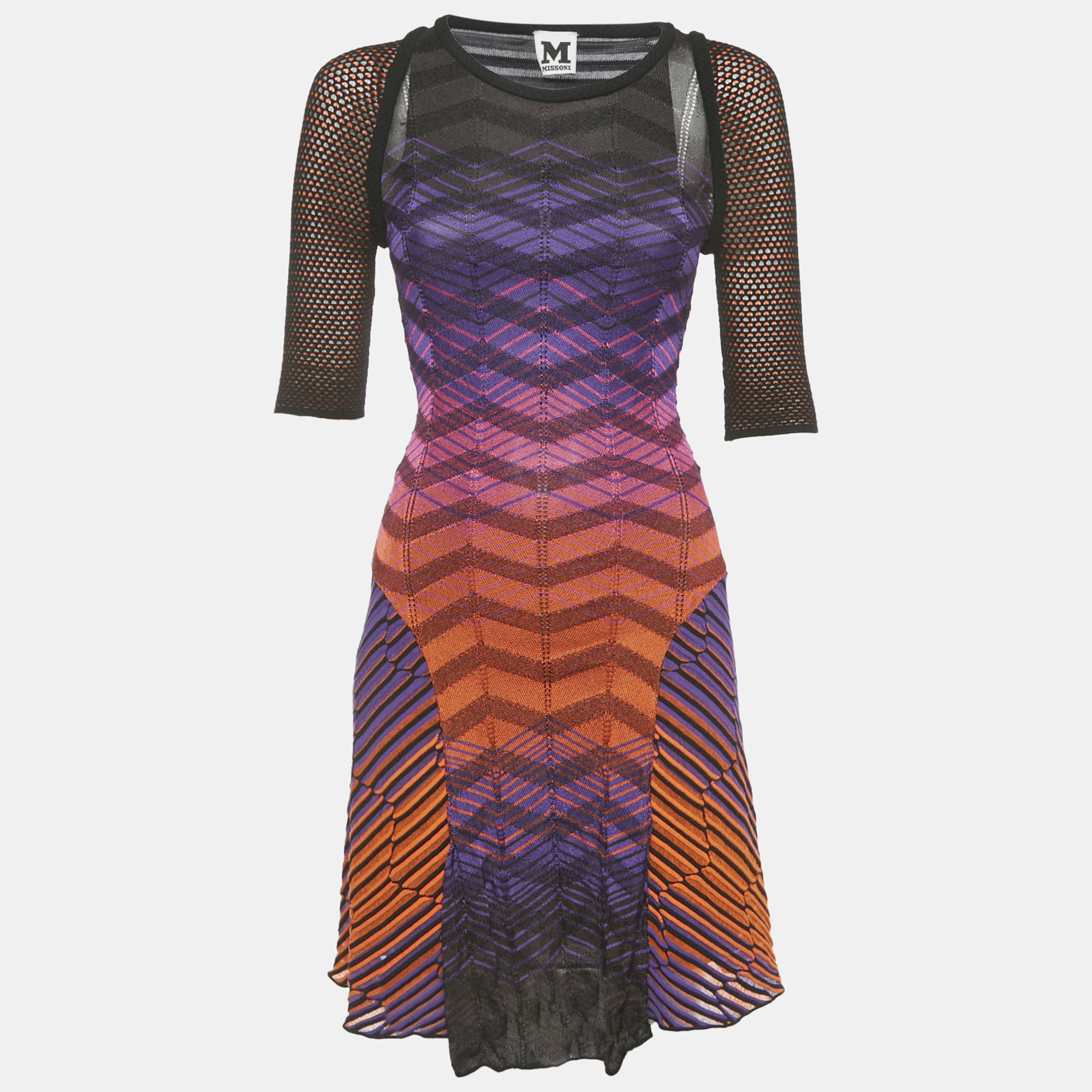 

M Missoni Multicolor Patterned Jersey Knit Short Dress S