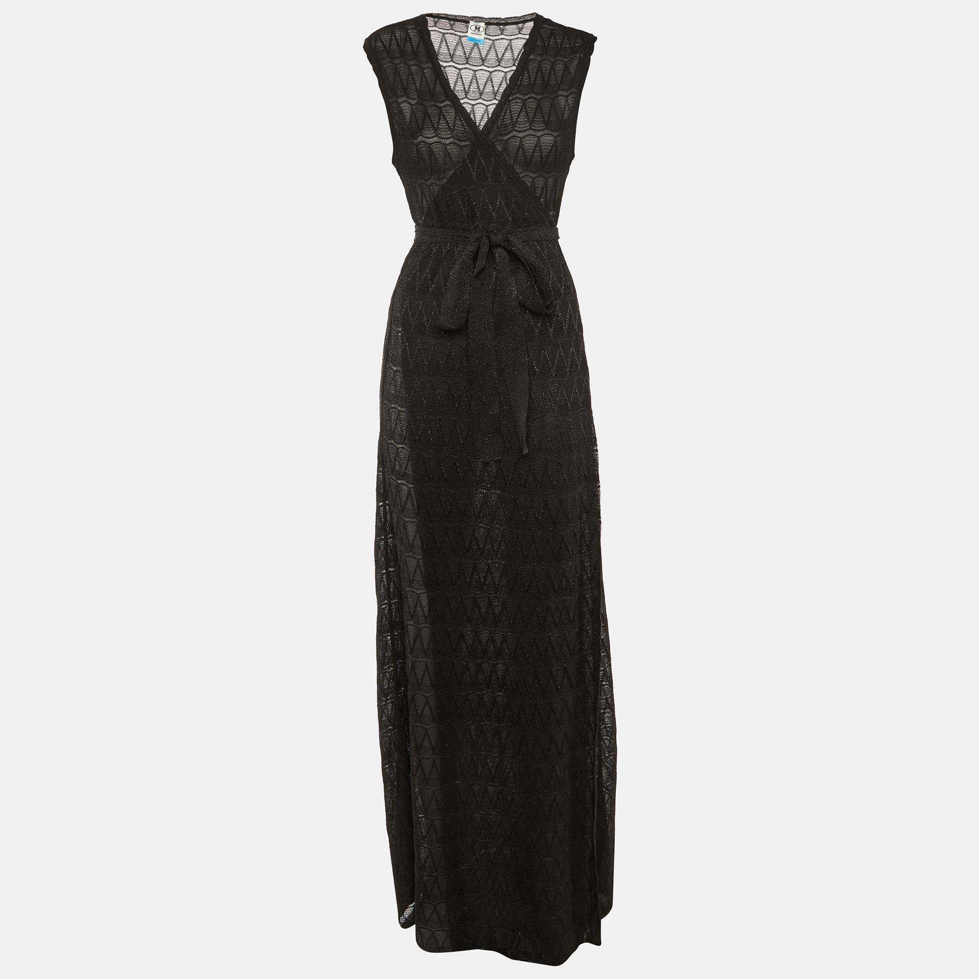

M Missoni Black Lurex Knit Wrap Around Maxi Dress L