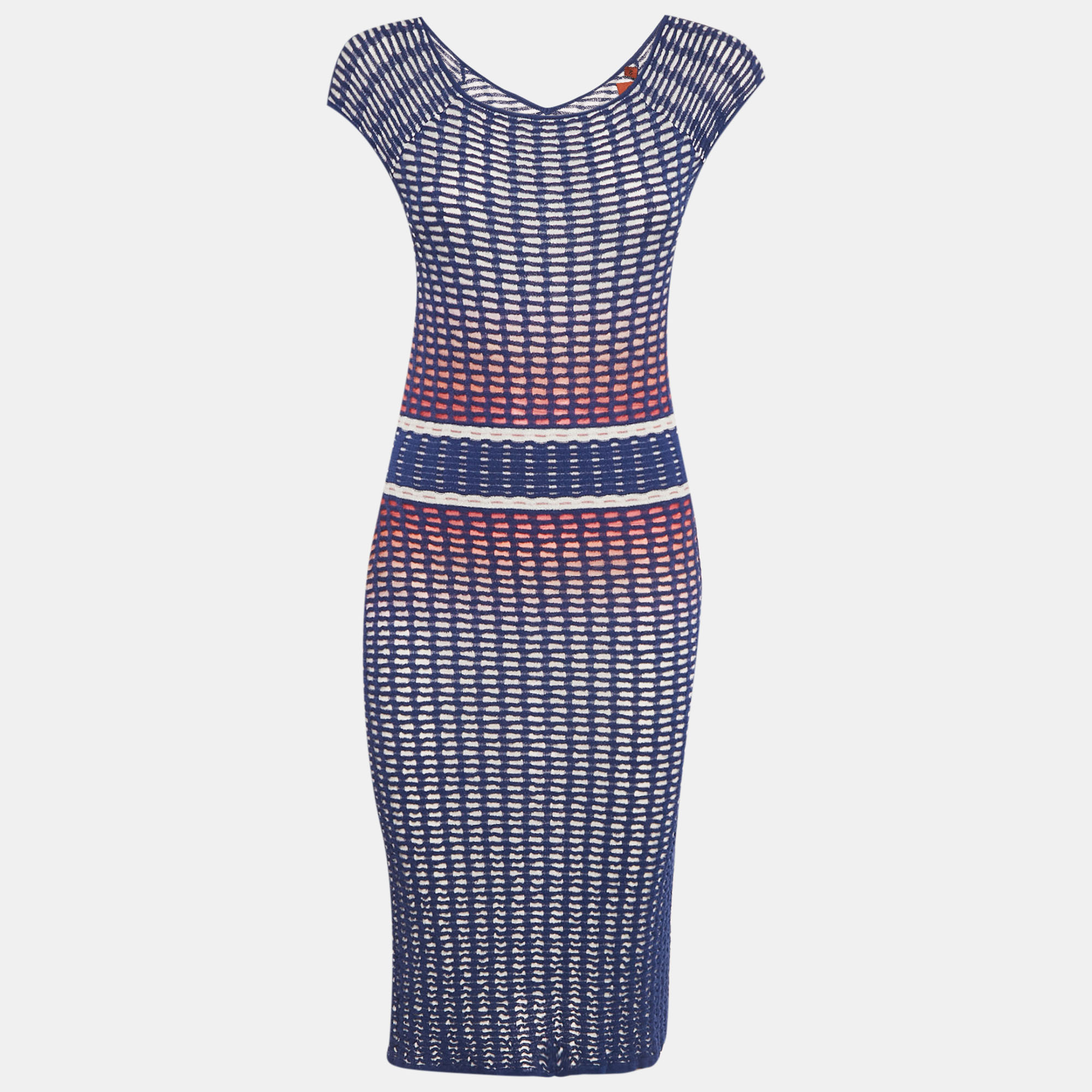 Pre-owned M Missoni Blue Ombre Textured Knit Midi Dress S