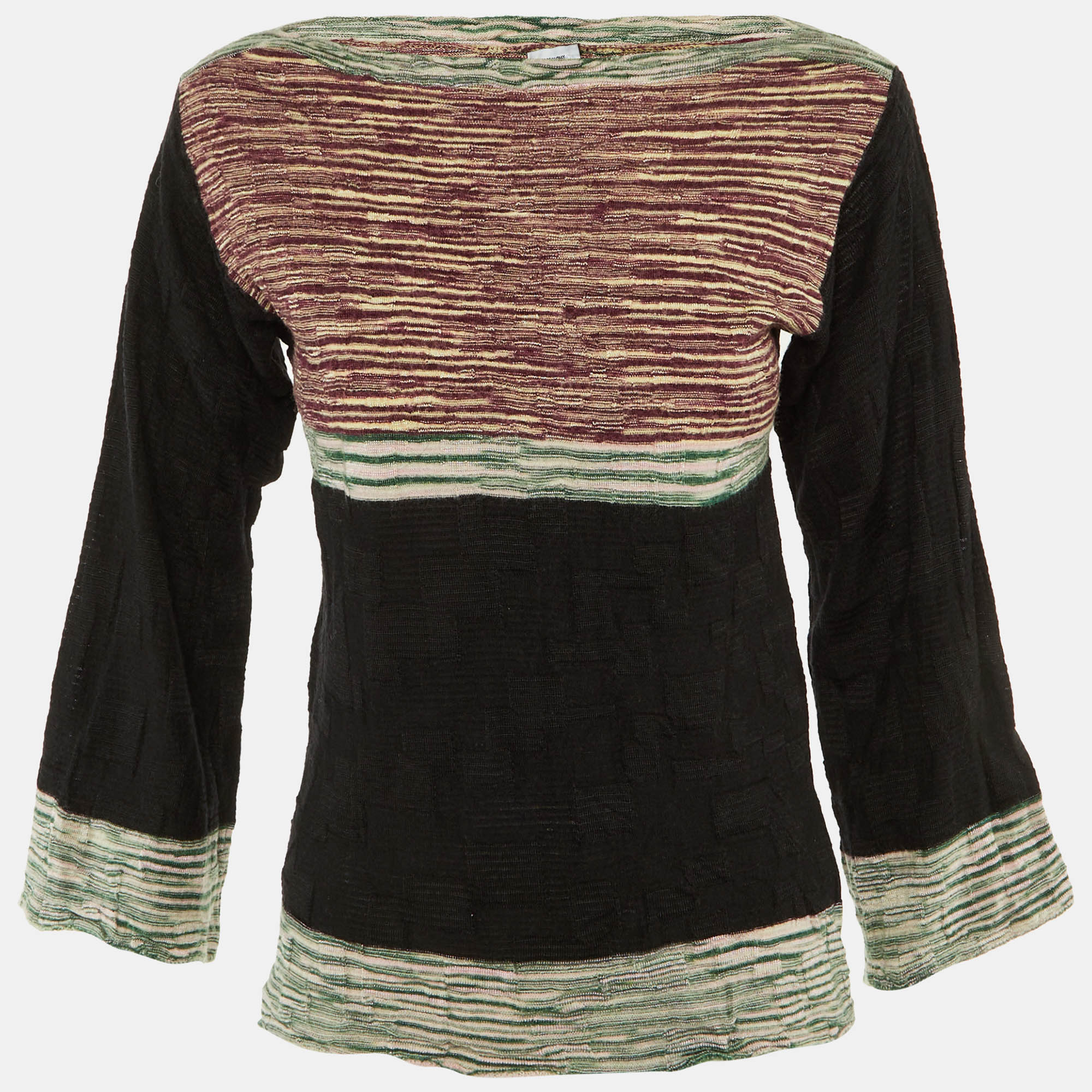 M MISSONI Pre-owned Black Striped Merino Wool Knit Long Sleeve Top M