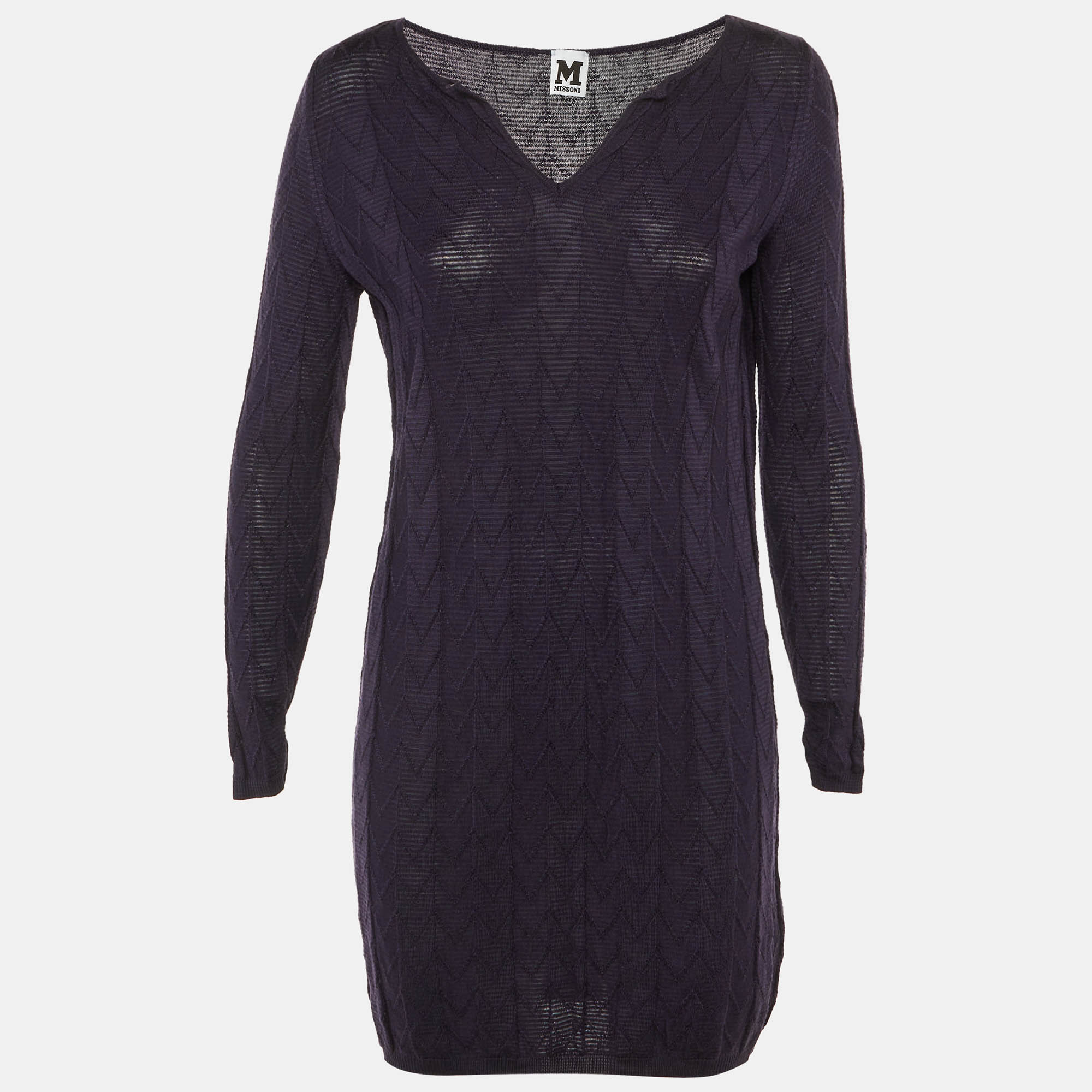 Pre-owned M Missoni Purple Zig Zag Fleece Wool Knit Mini Dress M