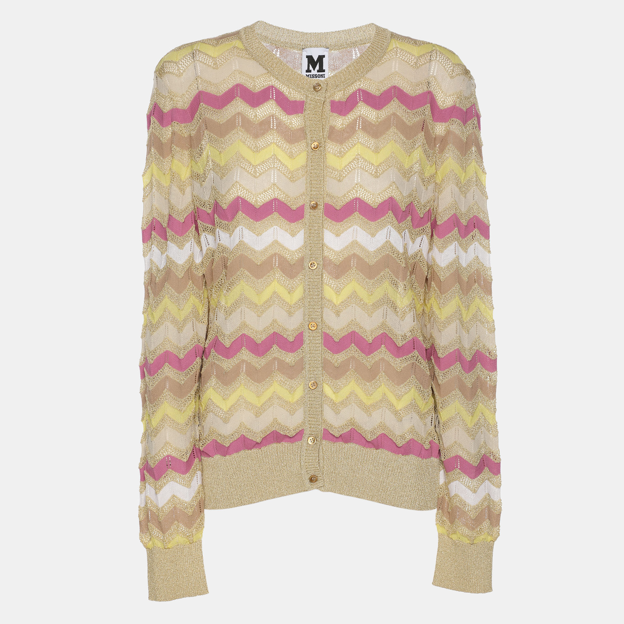

M Missoni Multicolor Lurex Knit Button Front Top L