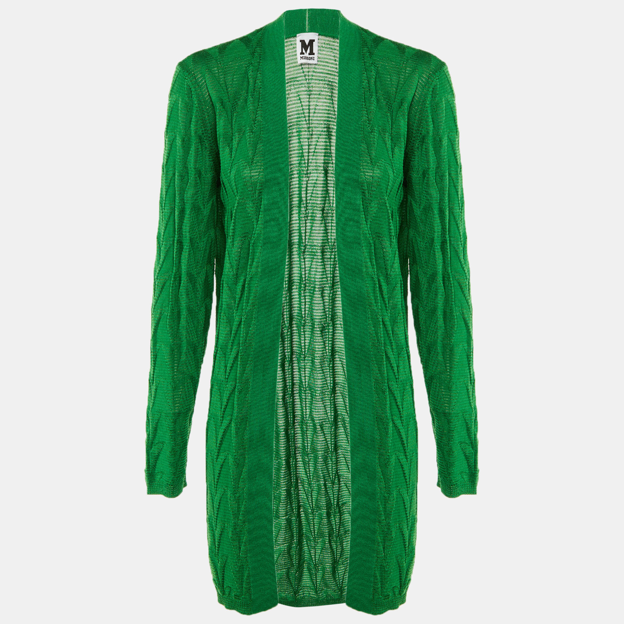 

M Missoni Green Knit Open Front Cardigan L
