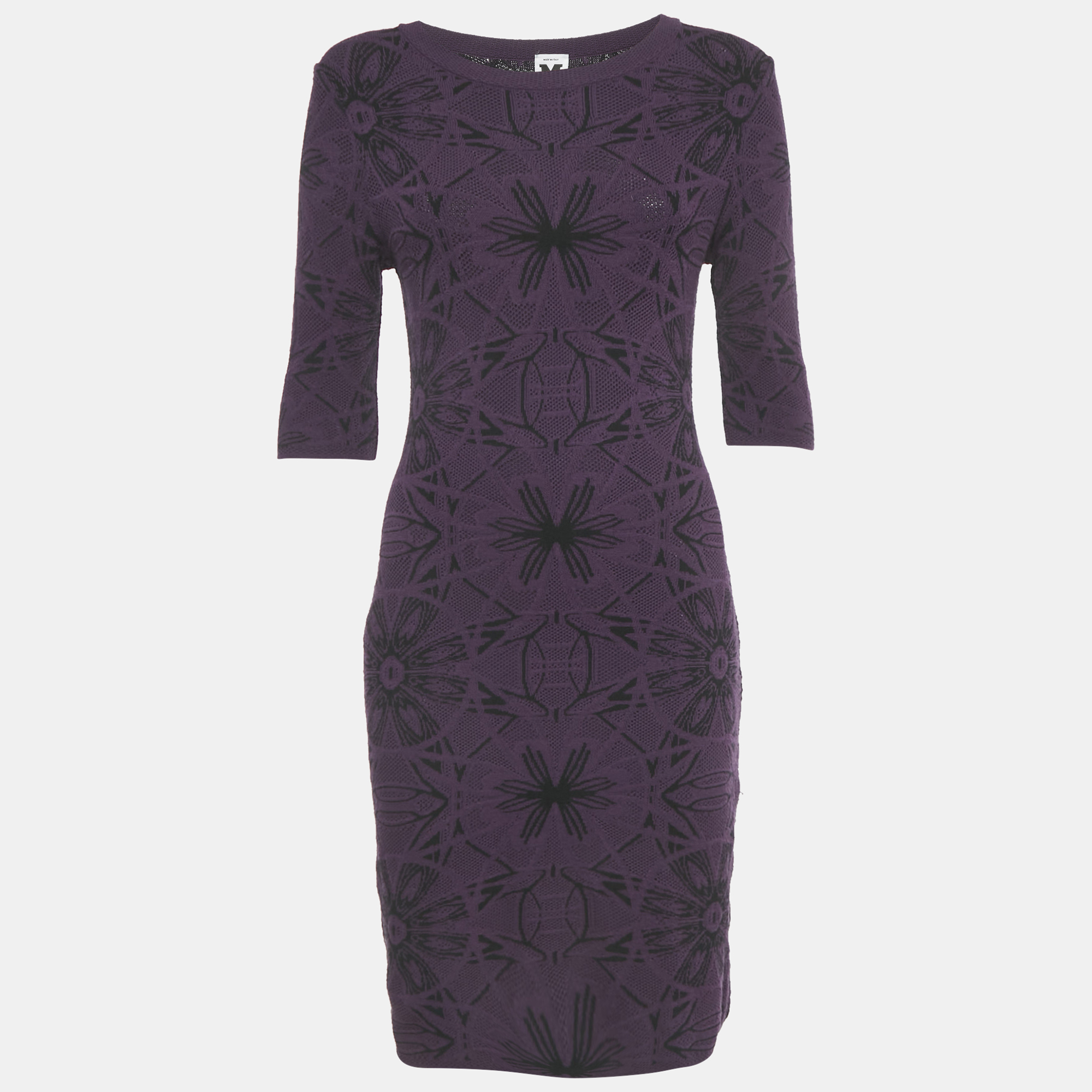 Pre-owned M Missoni Purple Floral Patterned Stretch Knit Mini Dress S