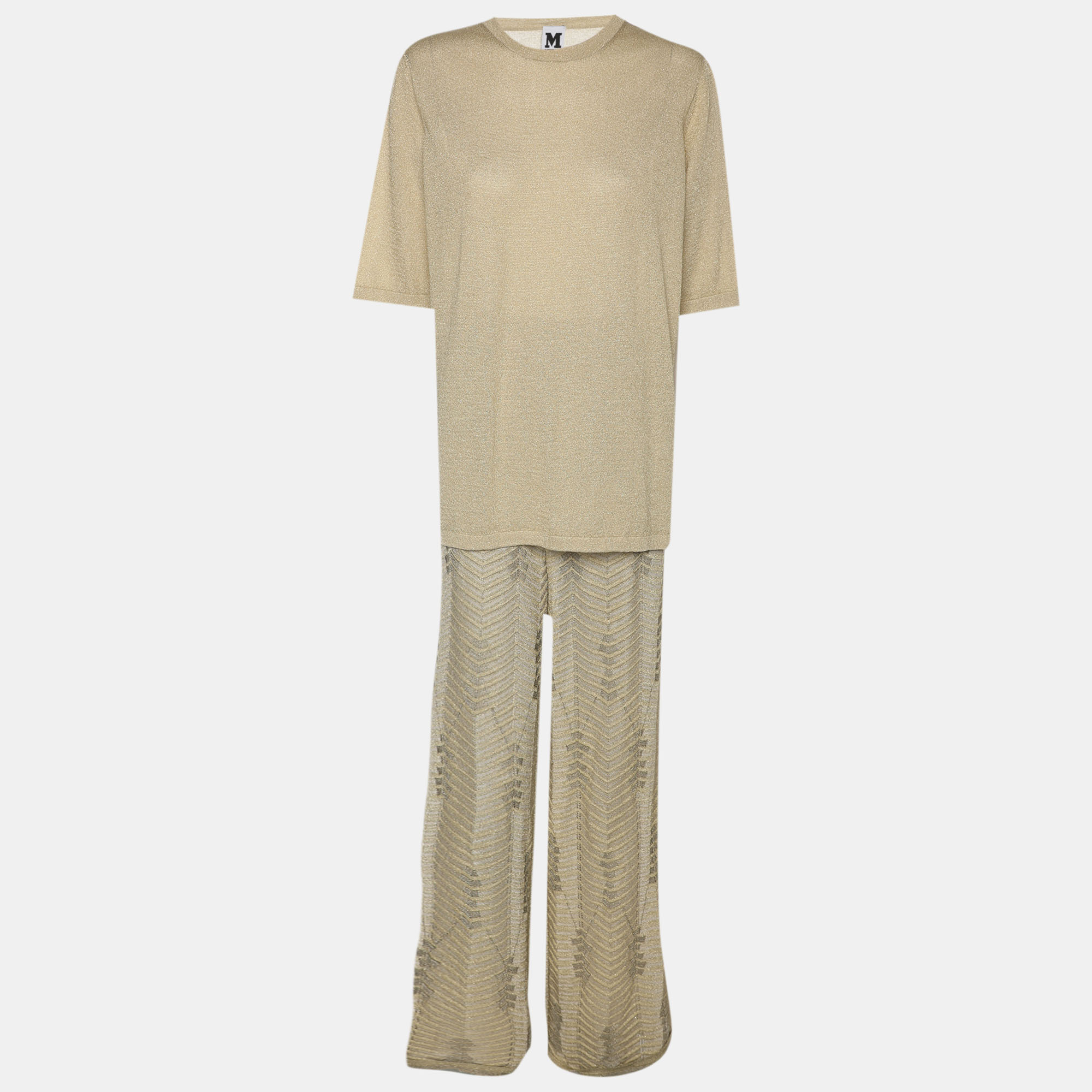 

M Missoni Gold Lurex Knit Tops and Pants Set L