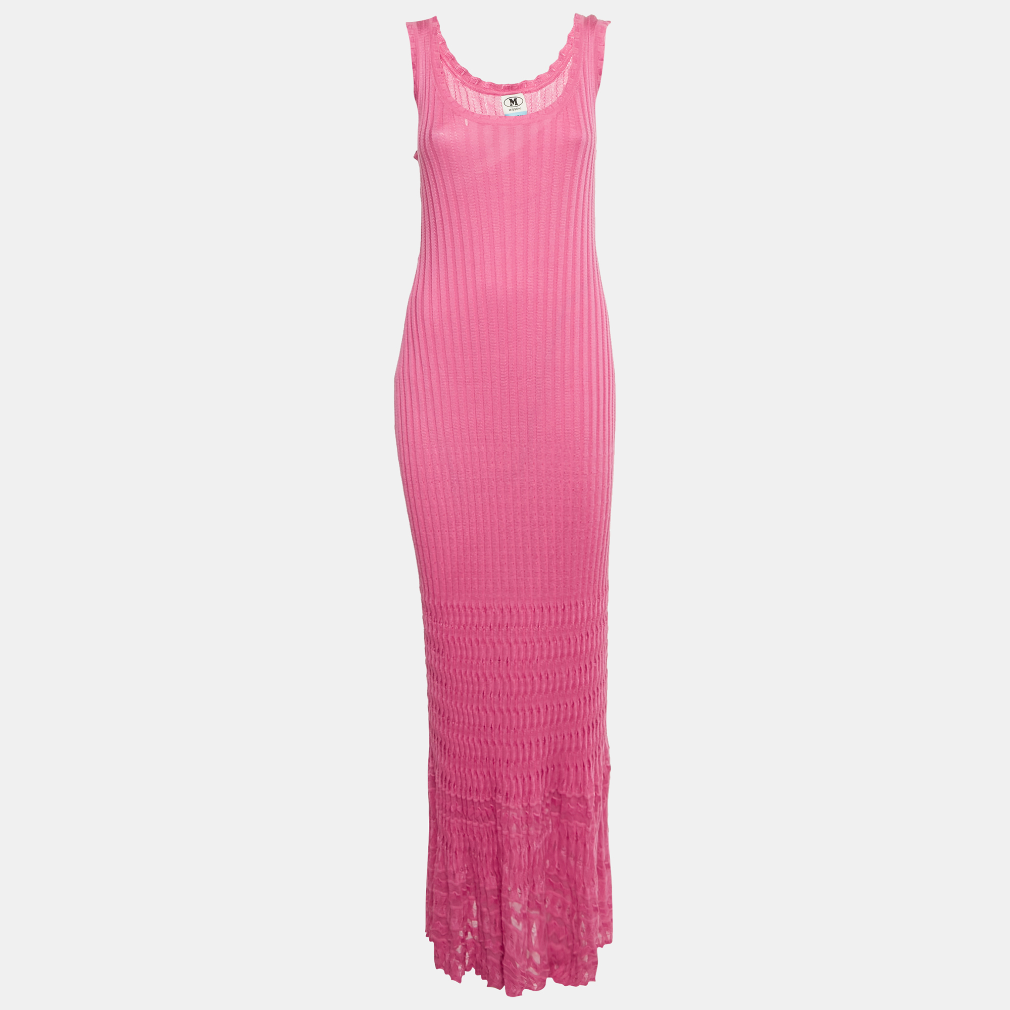 

M Missoni Collection Pink Rib Knit Maxi Dress S