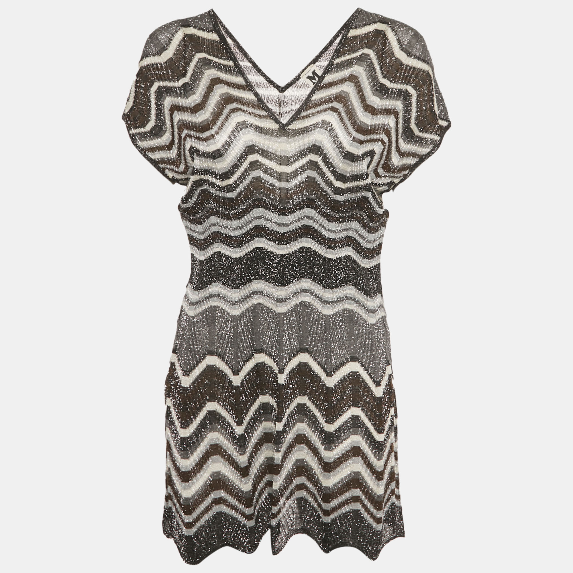 

M Missoni Black Patterned Lurex Knit Top L