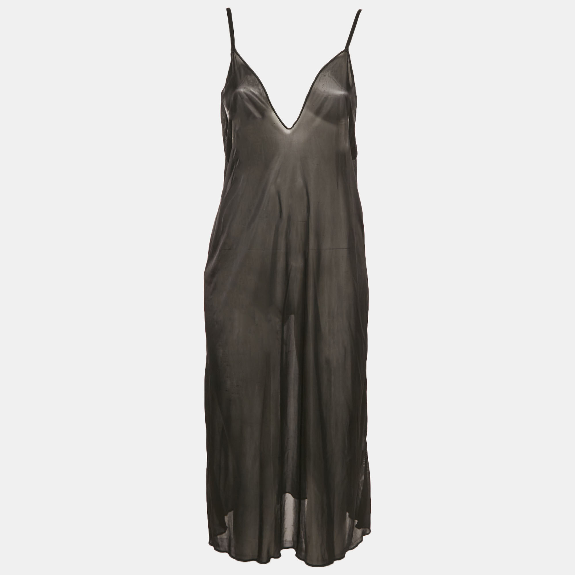 

M Missoni Black/Blue Patterned Knit Plunge Neck Midi Dress S