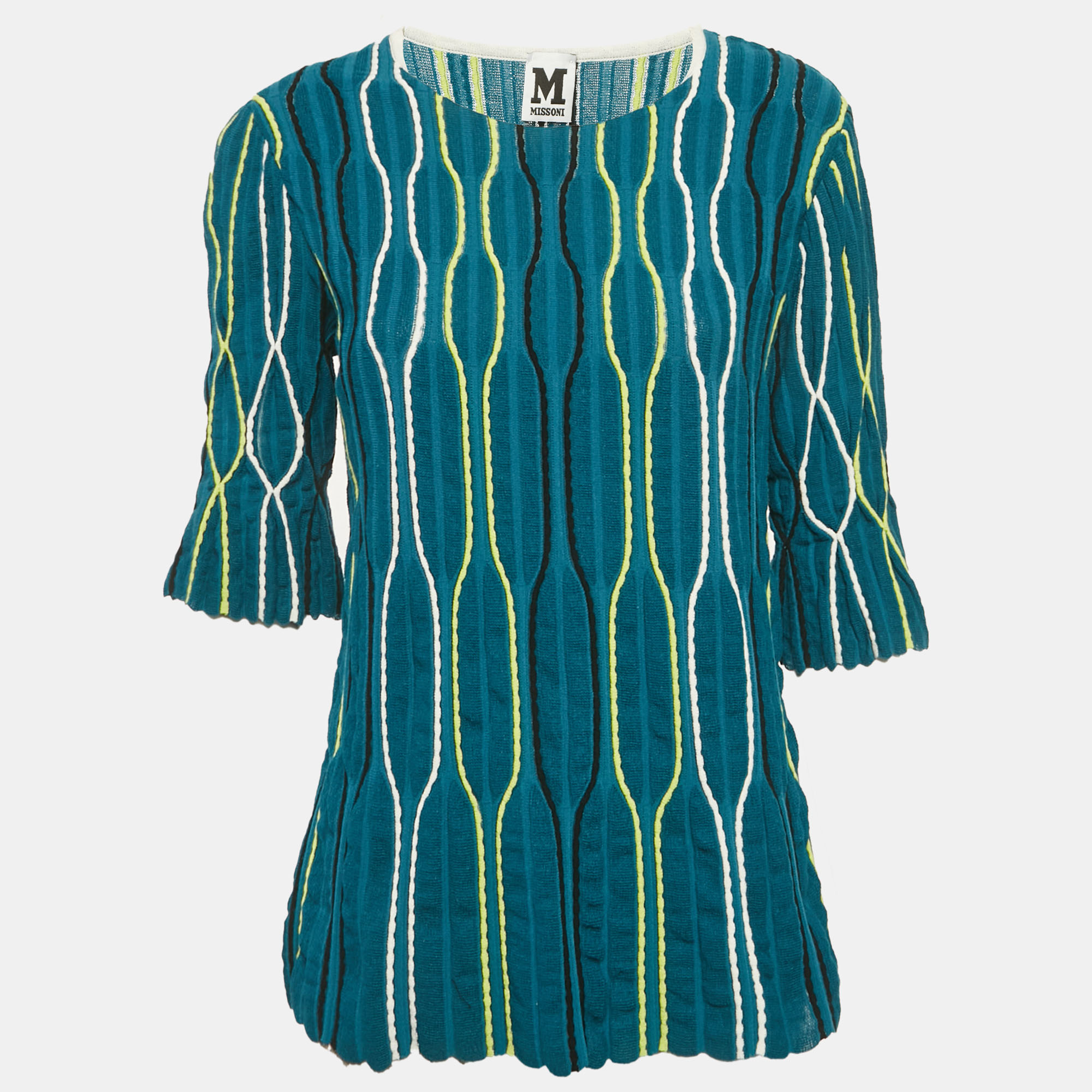 

M Missoni Sea Green Wave Pattern Knit T-Shirt L