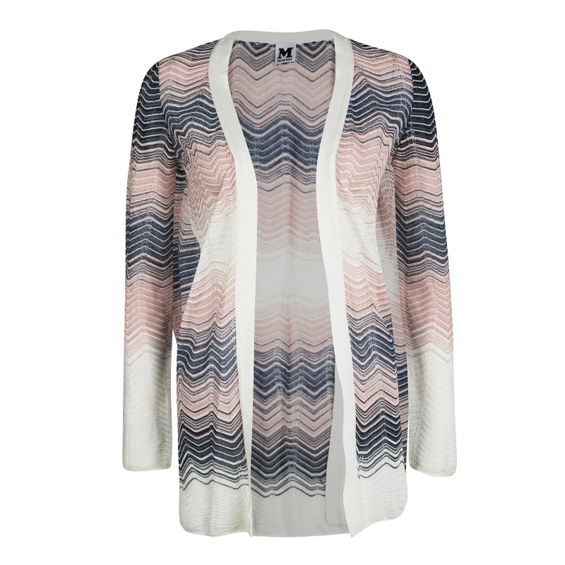 مملوكة مسبقًا كارديغان أم ميزوني تريكو نمط مموج متعدد الألوان مفتوح S