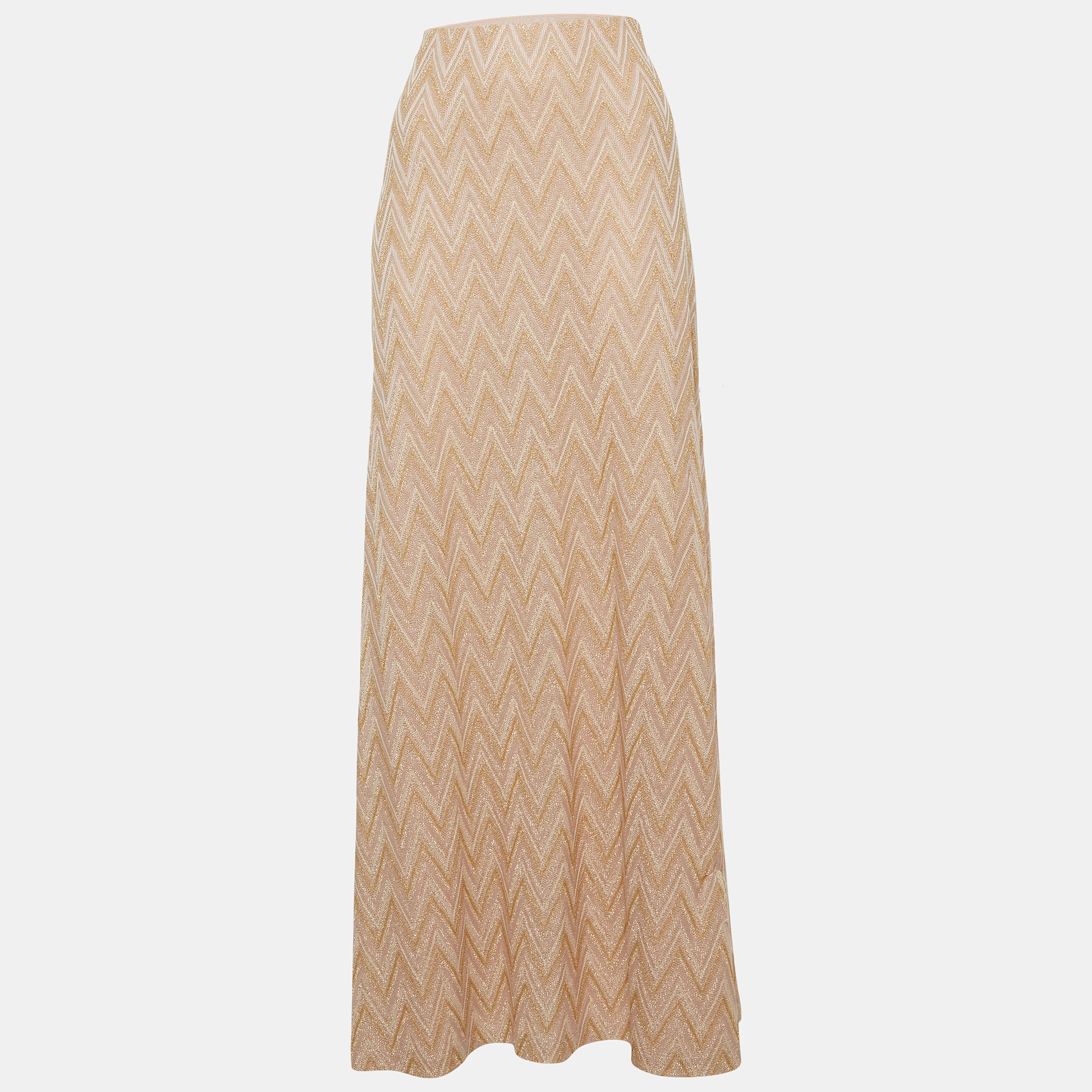 Pre-owned M Missoni Pink Zig-zag Lurex Knit Maxi Skirt M