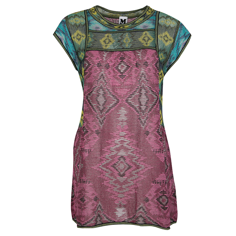 Pre Owned M Missoni Colorblock Diamond Pattern Jacquard Rib Knit Tunic M