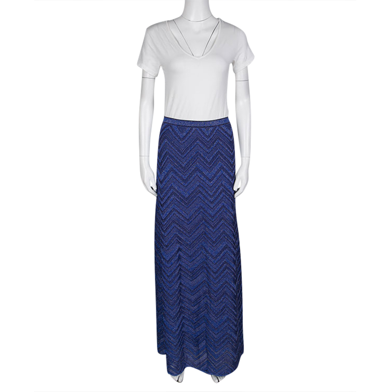 

Missoni Navy Blue Lurex Knit Chevron Pattern Maxi Skirt