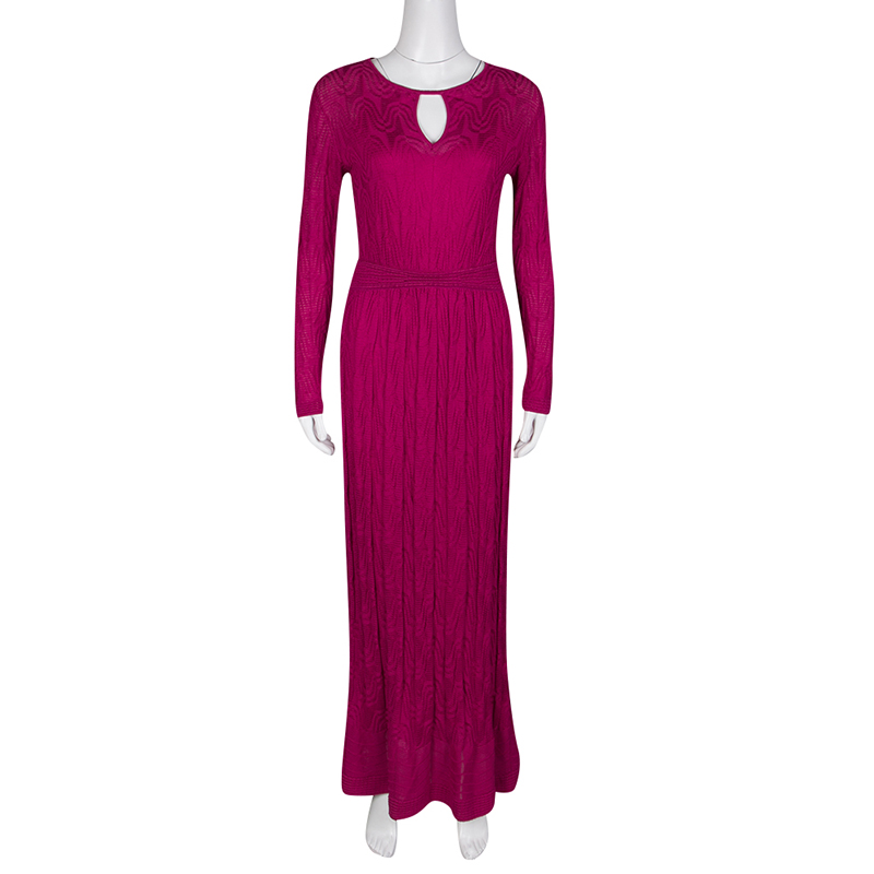 

Missoni Pink Patterned Knit Long Sleeve Maxi Dress