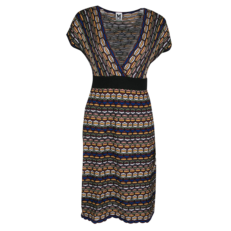 Pre Owned فستان أم ميزوني تريكو متعدد الألوان برقبة واسعة M