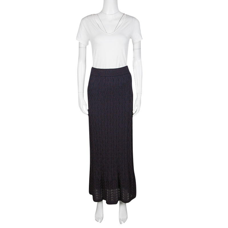 Pre-owned M Missoni Purple Patterned Knit Maxi Skirt M