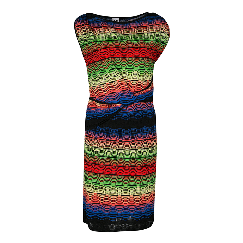 Pre Owned M Missoni Multicolor Patterned Knit Twist Front Detail Dress M