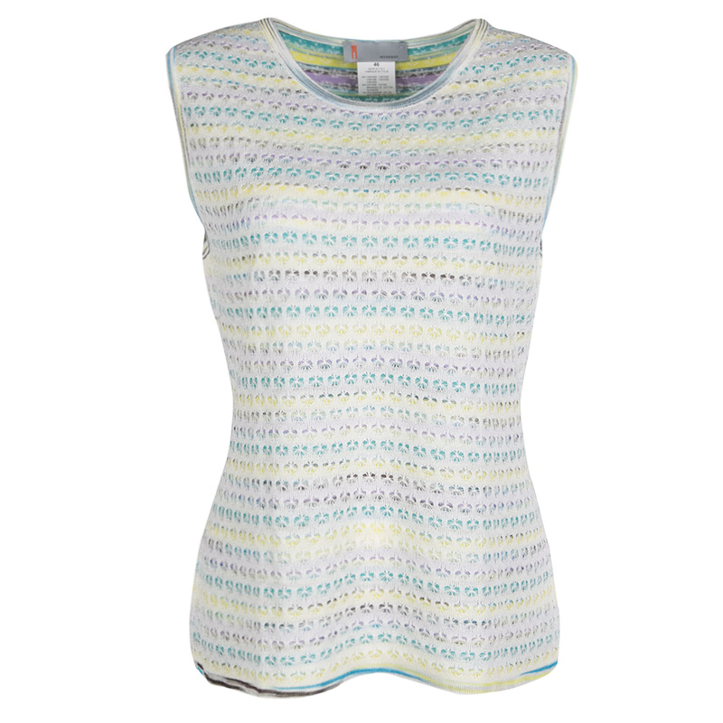 

M Missoni Multicolor Striped Floral Crochet Knit Sleeveless Top