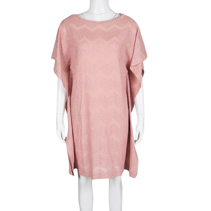 

Missoni Pink Lurex Knit Chevron Pattern Kaftan Tunic