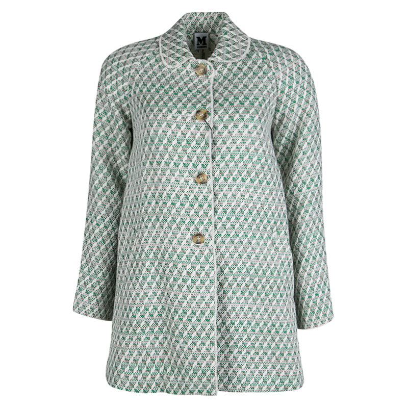 Pre Owned M Missoni White And Green Wicker Infused Basket Weave Jacket S