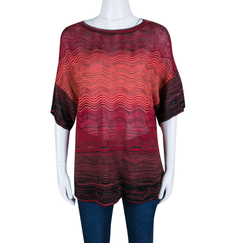 

M Missoni Multicolor Wave Pattern Knit Oversized Top