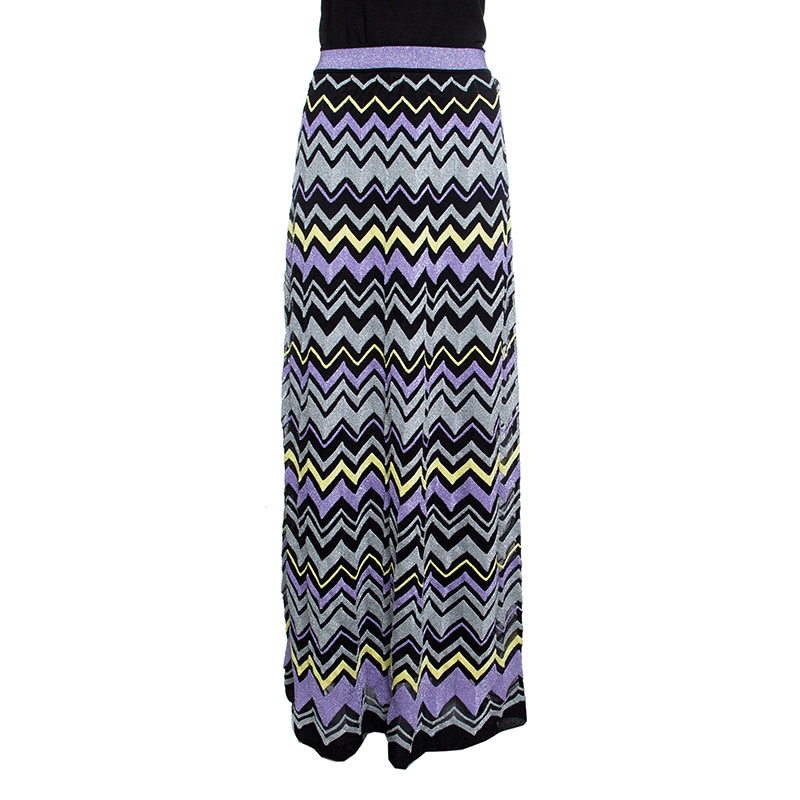 Pre Owned M Missoni Multicolor Chevron Pattern Lurex Knit Maxi Skirt M