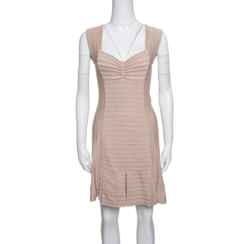 Pre Owned M Missoni Beige Lurex Patterned Knit Sleeveless Dress S