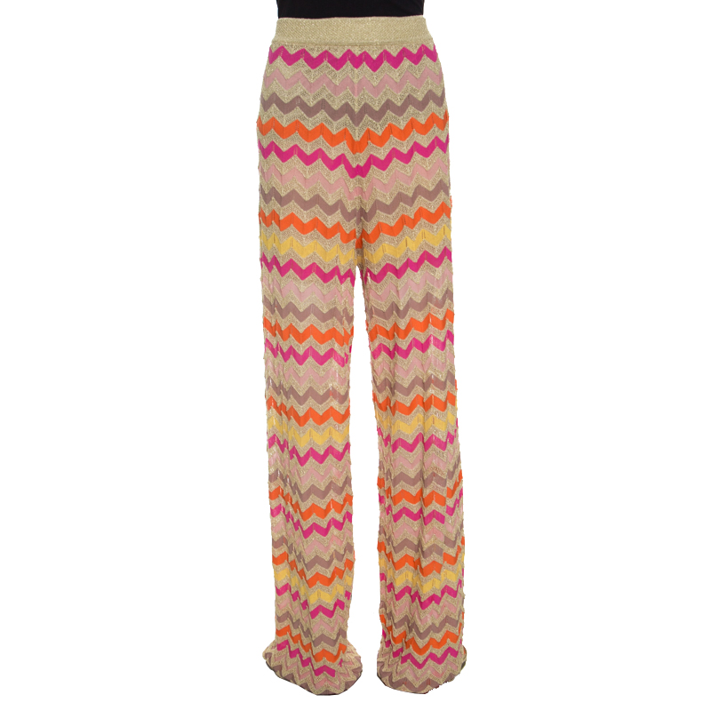مملوكة مسبقًا M Missoni Multicolor Lurex Knit Chevron Pattern Elasticized Waist Pants M