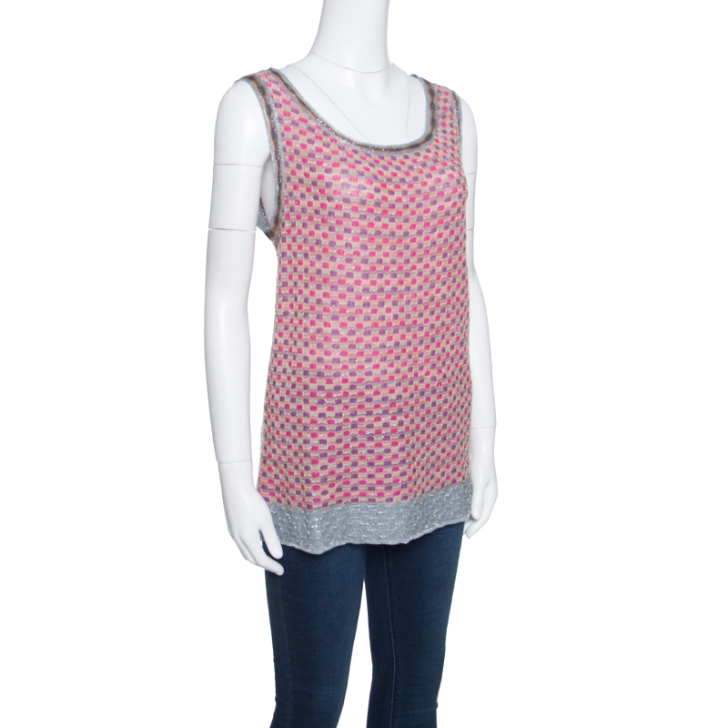 

M Missoni Multicolor Patterned Lurex Knit Sleeveless Top