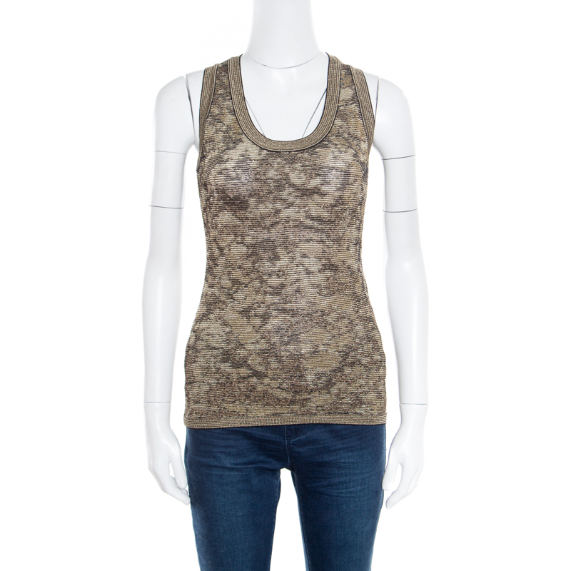 Pre Owned توب إم ميزوني تريكو جاكار ميتاليك بلا أكمام M