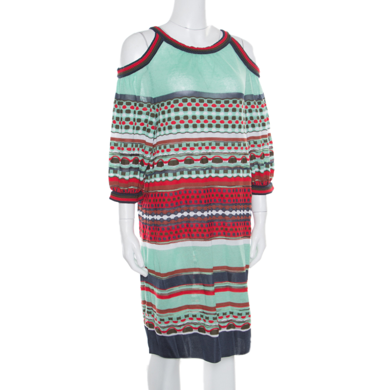 

M Missoni Multicolor Patterned Knit Cold Shoulder Dress